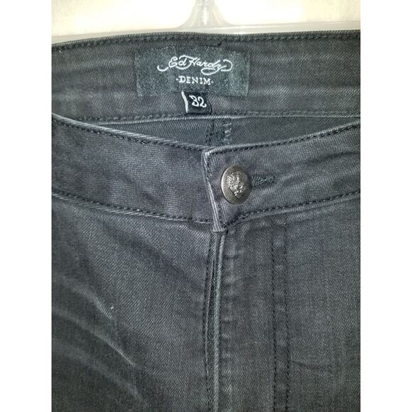 Ed Hardy Jeans Womens 32 Black Tiger Head‎ Embroidered Mid Slim Flare Y2K - Picture 4 of 16
